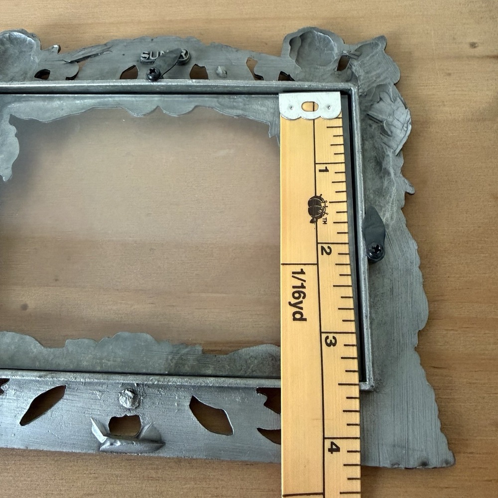 Vtg Cherub Picture Frame Pewter Angel Floral 90s Silver Metal Gift Valentine - Picture 4 of 12